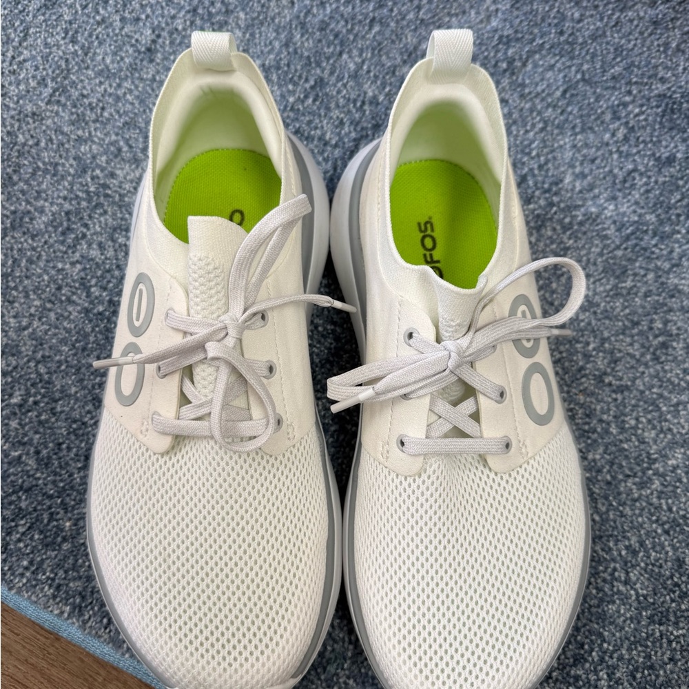 OOFOS White and Lime Athletic Shoes